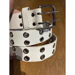 White Double Grommet Belt Punk Y2K Emo Skater Goth Metal Eyelets 42"